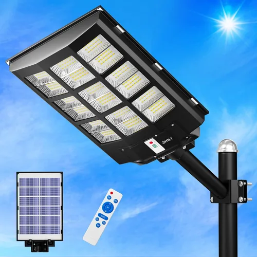 JAYNLT Luces de calle solares de 3000 W para exteriores, 6500 K 298000 lm luces solares de estacionamiento de lúmenes más altos, luces de seguridad