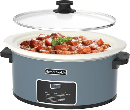 HOMECOOKIN Olla de cocción lenta programable de 8 cuartos con temporizador y función mantener caliente - Pequeño electrodoméstico de cocina para
