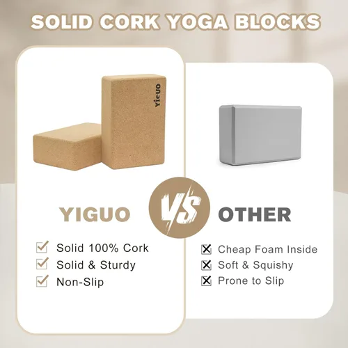 Miniatura 7 de YIGUO 2 Pack Cork Yoga Blocks Natural Eco-Friendly High Density Non-Slip Yoga Blocks for Women & Men 9x6x3 Inches for Yoga, Pilates, Stretching