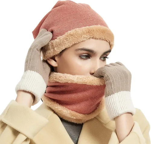 Miniatura 2 de Conjunto de gorro y bufanda de invierno cálido y elegante gorro de punto para hombres y mujeres