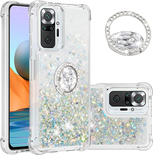 Miniatura 8 de CCSmall Funda para Xiaomi Redmi Note 10 Pro/Pro Max Glitter Liquid Quicksand, cubierta transparente brillante para teléfono con soporte de anillo