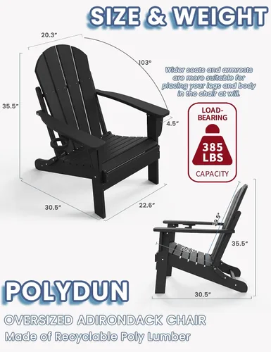 Miniatura 2 de Silla Adirondack plegable con soporte para tazas, sillas de patio de plástico HDPE para todo tipo de clima, silla para hoguera, sillas de césped al