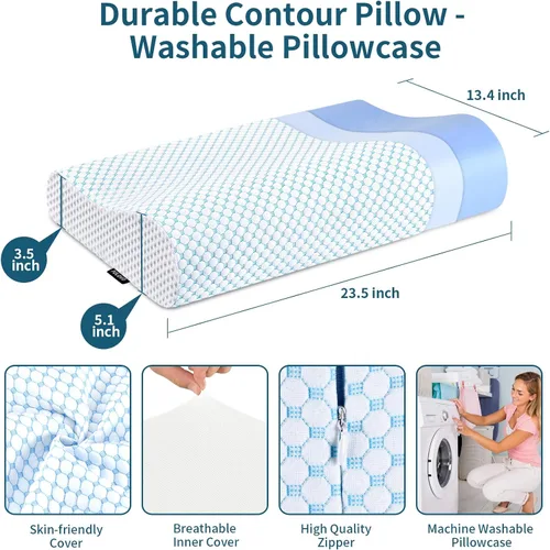 Miniatura 5 de Almohada de espuma viscoelástica para cama para dormir, almohada ortopédica cervical de contorno de cuello ergonómica para personas que duermen