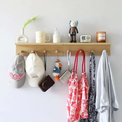 Miniatura 18 de Perchero de entrada, ganchos para abrigos, gancho de madera montado en la pared, los estantes montados en la pared son muy adecuados