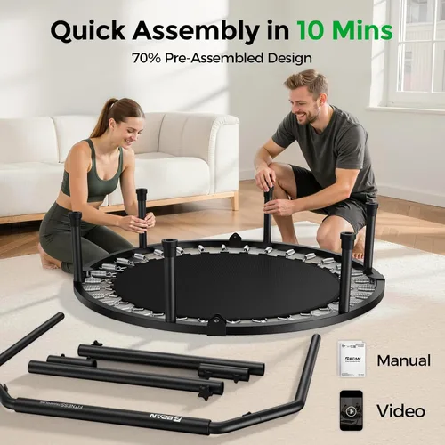 Miniatura 7 de BCAN SP3 40"/48" Foldable Mini Trampoline, Rebounder Trampoline for Adults, U/T Adjustable Foam Handle, Exercise Rebounder for Adults Indoor/Garden