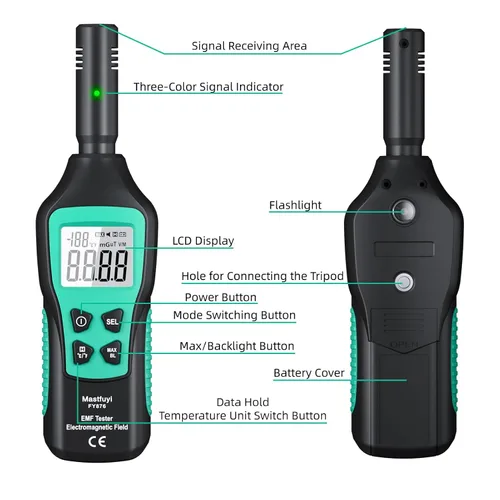 Miniatura 7 de Medidor EMF, detector EMF, probador EMF LCD digital, detector de radiación electromagnética para exteriores, hogar, oficina, caza de fantasmas