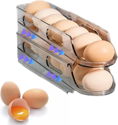 Miniatura 3 de Soporte apilable transparente para huevos para refrigerador, contenedor de almacenamiento automático de huevos de 1 a 4 niveles, bandeja
