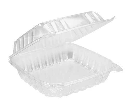 Miniatura 2 de Contenedor plástico transparente de 8x8x3 con tapa abatible (50 unidades), Tereftalato de polietileno frío, contenedor de diseño cuadrado tipo concha