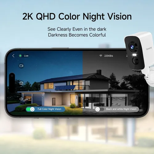 Miniatura 3 de fanxiang Cámara de seguridad inalámbrica 2K con batería recargable para exteriores, WiFi, rotación panorámica de 300°, detección de movimiento AI