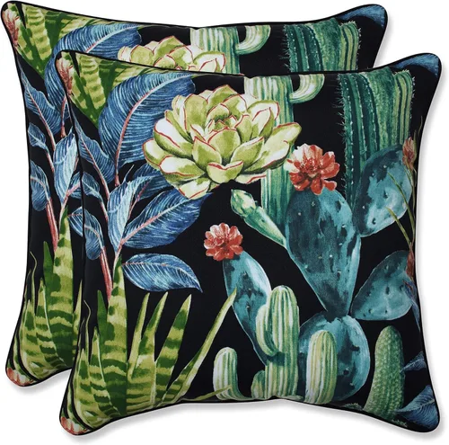 Miniatura 28 de Pillow Perfect Almohadas botánicas para interiores y exteriores, 2 unidades, acento, 16.5 x 16.5 pulgadas, naranja Sunny Daze