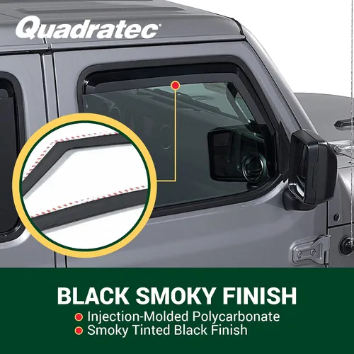 Miniatura 2 de Quadratec Viseras tintadas para ventana, solo delanteras, se adapta a Jeep Wrangler JL y Gladiator JT 2018-2023, tinte negro ahumado, mantiene fuera