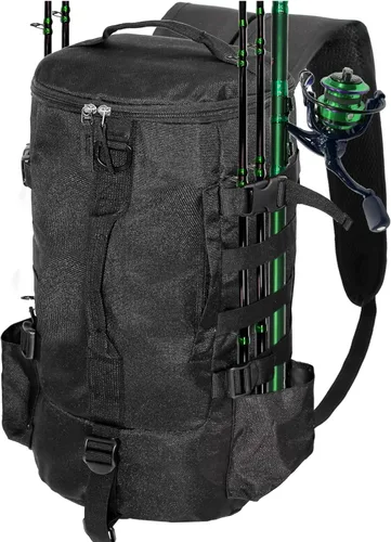 Mochila ligera para aparejos de pesca, resistente al agua, soporte para caña de pescar todo en uno y almacenamiento de equipo