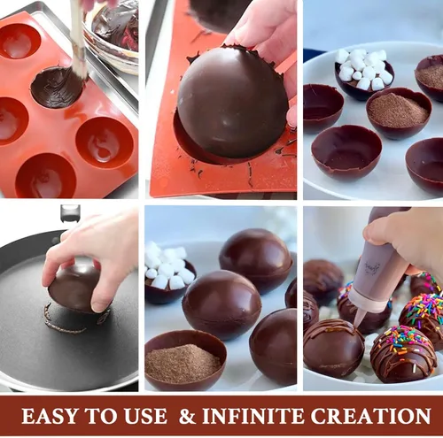 Miniatura 2 de Moldes de bomba de cacao para chocolate caliente, silicona hemisferio de 2.5 pulgadas, paquete de 3, molde semicircular, 6 cavidades, circular, sin