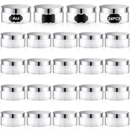 Miniatura 10 de Dandat 24 piezas 8 oz tarro de plástico con tapa y etiqueta recargable, contenedor redondo transparente vacío con muestras cosméticas PET blancas