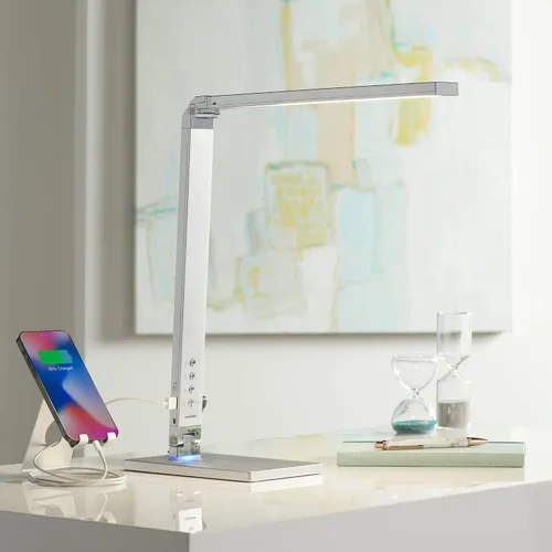 Miniatura 2 de 360 Lighting Jett - Lámpara de mesa moderna de escritorio de 16 1/2 pulgadas de alto con puerto de carga USB y luz nocturna LED de aluminio plateado