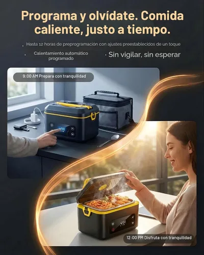 Miniatura 3 de RUDAP Lonchera Eléctrica Inalámbrica, Calentador de Alimentos Portátil Recargable de 24000mAh 1.2L con 5 Modos de Calefacción, Control Automático