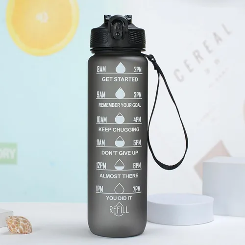 Botella de agua de 33.8 fl oz, a prueba de fugas, libre de BPA y tóxicos, botella deportiva motivacional con tiempos para beber y pajita, fitness