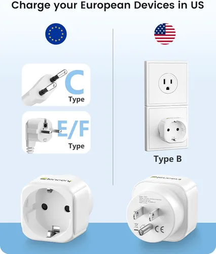 Miniatura 2 de LENCENT Paquete de 2 Adaptadores de Enchufe de Europa a EE.UU., Adaptador Europeo a EE.UU., Adaptador de Enchufe de Toma Americana, Adaptador de UE