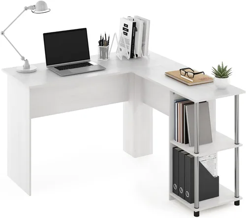 Miniatura 13 de Furinno Abbott - Escritorio en forma de L con estantería, color americano/cromado Americano/Cromo