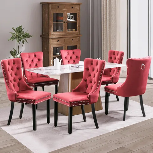 Miniatura 95 de SoarFlash Juego de 2 sillas de comedor de tela de lino, sillas de comedor tapizadas con ribete de cabeza de clavo y patas de madera de color claro
