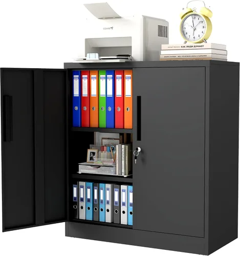 Miniatura 8 de Armario de almacenamiento de garaje de 71 pulgadas de alto con 2 puertas y 4 estantes ajustables, gabinete de almacenamiento de metal, armario