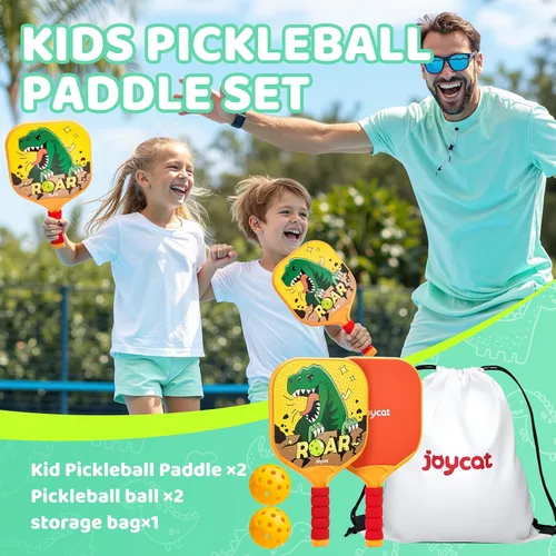 Miniatura 8 de JoyCat Juego de 2 palas de pickleball para niños, palas de pickleball ligeras de plástico con mango pequeño, 2 pelotas de pickleball, 1 bolsa