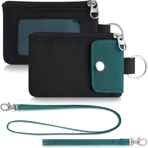 Miniatura 9 de Artpaxy Cartera minimalista para hombres y mujeres, llavero con bloqueo RFID, con cremallera, pequeña cartera con ventana de identificación, 2