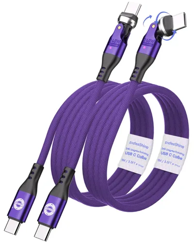 Miniatura 15 de Cable USB tipo C a C PD de 240 W (1 paquete de 3.3 pies) USB2.0 480MBPS y cable de transferencia de datos de rotación de 180° y 360°, cable de carga