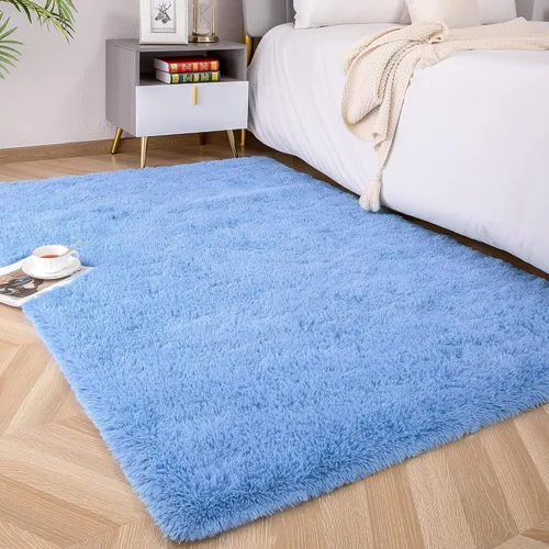 Miniatura 38 de Foxmas - Alfombra para centro de habitación, esponjosa y ultrasuave, para dormitorio, habitación de los niños, habitación del bebé, afelpada, Azul