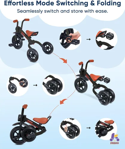 Miniatura 5 de KRIDDO Bicicleta de equilibrio 2 en 1 para niños y triciclo para niños de 2 a 5 años, bicicleta de equilibrio para niños pequeños con pedales