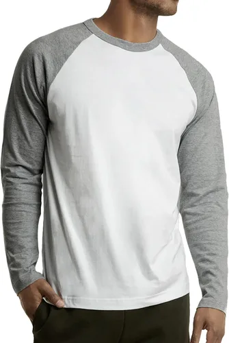 Miniatura 34 de Camiseta de béisbol raglán para hombre, de algodón, dos tonos, casual, atlética