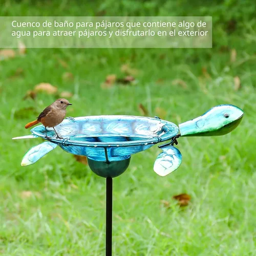 Miniatura 2 de MUMTOP Baño solar para pájaros al aire libre, pequeño comedero para pájaros con estaca de metal de tortuga para decoración exterior de jardín y patio