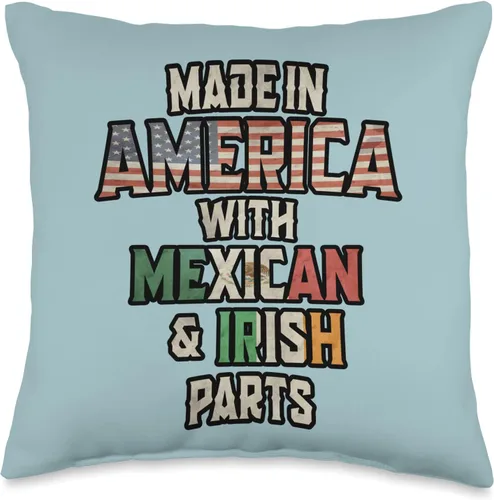 USA Mexico Irish Almohada vintage de estilo mexicano e irlandés, hecha en Estados Unidos, mezcla de patrimonio, 16 x 16 pulgadas, multicolor
