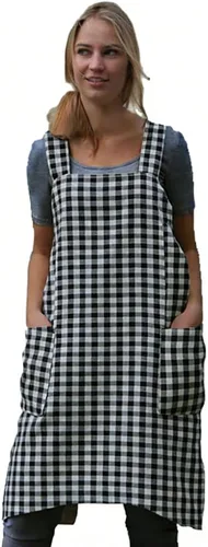 Miniatura 11 de Larmliss Delantal tipo pinafore cuadrado para mujer, para hornear, cocinar, jardinería, con espalda cruzada, mezcla de algodón/lino, con 2 bolsillos