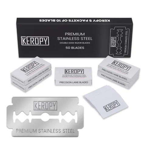 Miniatura 10 de Cuchillas de afeitar de seguridad KEROPY 100 - Acero inoxidable súper afilado y suministro de por vida para un afeitado suave, selladas