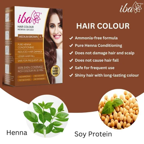 Miniatura 2 de Iba - Coloración de cabello castaño medio para mujer, bolsita de polvo 100 % pura a base de henna, color natural para el cabello y larga duración