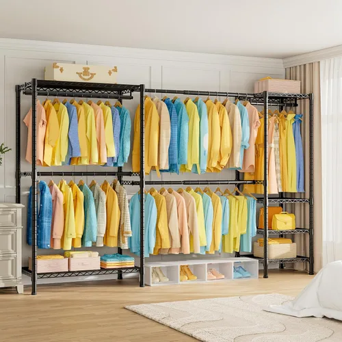 Miniatura 9 de SEMHOR E01 - Perchero extensible y resistente, organizador de sistema de armario independiente, estantes portátiles ajustables de acero al carbono