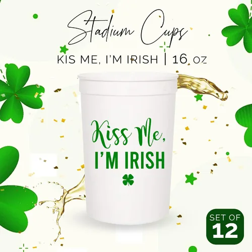 Miniatura 2 de Kiss Me I'm Irish - Juego de tazas de plástico para el día de San Patricio, 12-16 onzas para recuerdos de fiesta y decoraciones temáticas de trébol