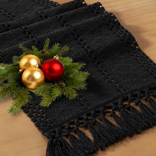 Miniatura 19 de Socomi Camino de mesa bohemio de verano rústico para comedor, cocina, centro de mesa, decoración pequeña de macramé de algodón y lino, camino