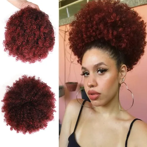 Miniatura 13 de Extensión de cola de caballo afro con cordón para mujeres negras, extensión de cola de caballo corta afro rizada, moño de cola de caballo rizada