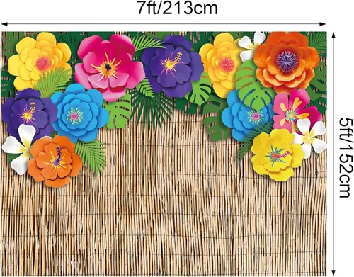 Miniatura 2 de VitalCozy Telón de fondo hawaiano para fotografía de playa de 7 x 5 pies, decoración de fiesta de Aloha Luau, flores de hibisco tropical, hojas