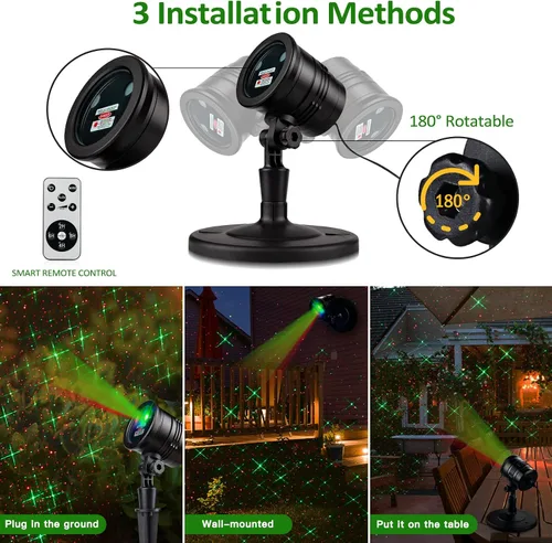Miniatura 5 de Proyector de Luces de Navidad para Exteriores, Luces Láser LED de Navidad, Foco de Paisaje, Espectáculo de Estrellas Rojas y Verdes, Impermeable