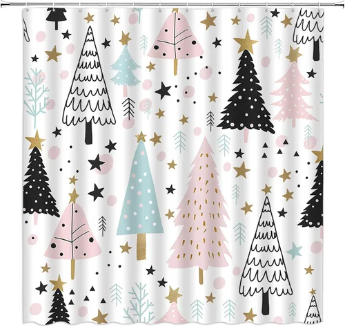 Miniatura 18 de GCTNBJL Cortina de ducha navideña para RV, diseño de árbol de pino, copo de nieve, estrella, bosque, vacaciones de invierno, naturaleza rústica