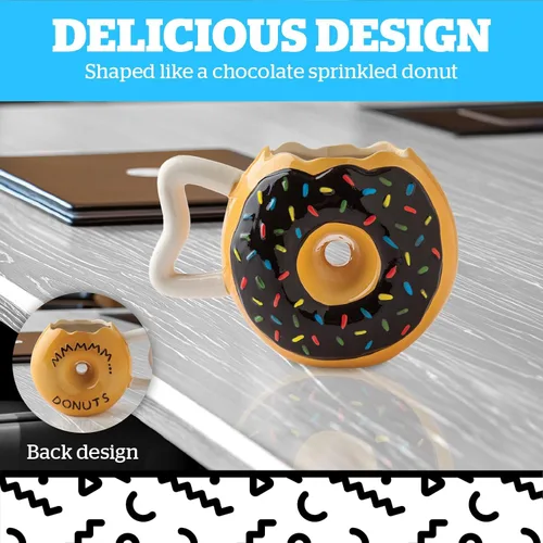 Miniatura 4 de BigMouth Inc Taza de Café con Chispitas de Dona, Divertida Taza Novedosa con Forma de Dona, Regalo Divertido para Amantes de los Postres, Cerámica