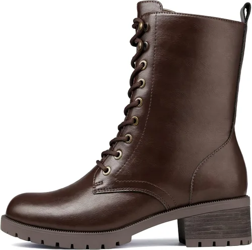 Miniatura 4 de DREAM PAIRS Botas de combate negras con cordones, botas militares de invierno para mujer