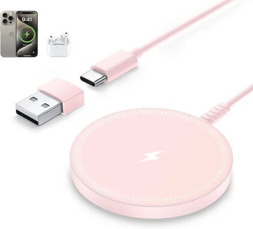 Miniatura 9 de Bohuma Cargador inalámbrico magnético: Almohadilla de carga Mag-Safe Cargador rápido Dock para el hogar y la oficina Rosa