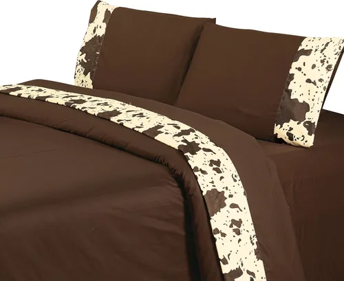 Miniatura 3 de Paseo Road - Juego de sábanas de 4 piezas, estampado de vaca de piel de vaca, tamaño King, crema, 350 hilos, juego de ropa de cama de estilo rústico