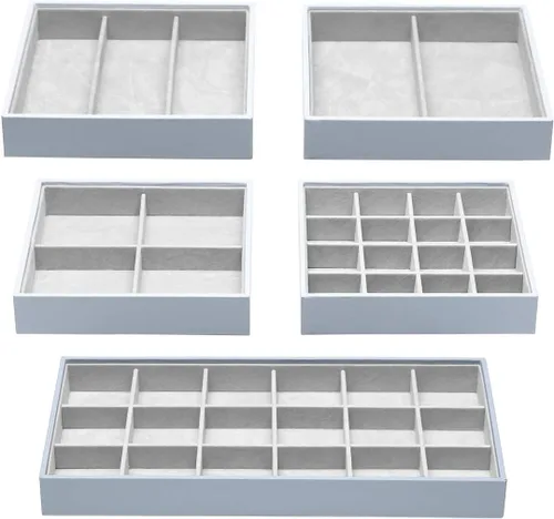 Miniatura 23 de Bandejas mágicas apilables para joyas, organizador de cajones de armario para accesorios, gadgets y cosméticos, caja de almacenamiento