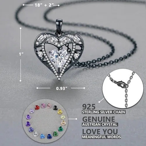 Miniatura 75 de Collar de cristal de 5 corazones, chapado en oro rosa de 18 quilates, colgante con cadena de plata de ley 925 de 18 + 2 pulgadas, joyería de piedra