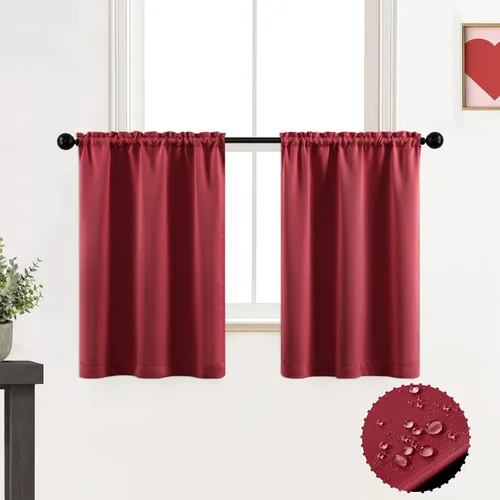 Miniatura 26 de XTMYI Cortinas de tela impermeable de 30 pulgadas para ventana de baño, cocina, mini ducha, pequeños paneles de cortina opacas cortos, juego de 2
